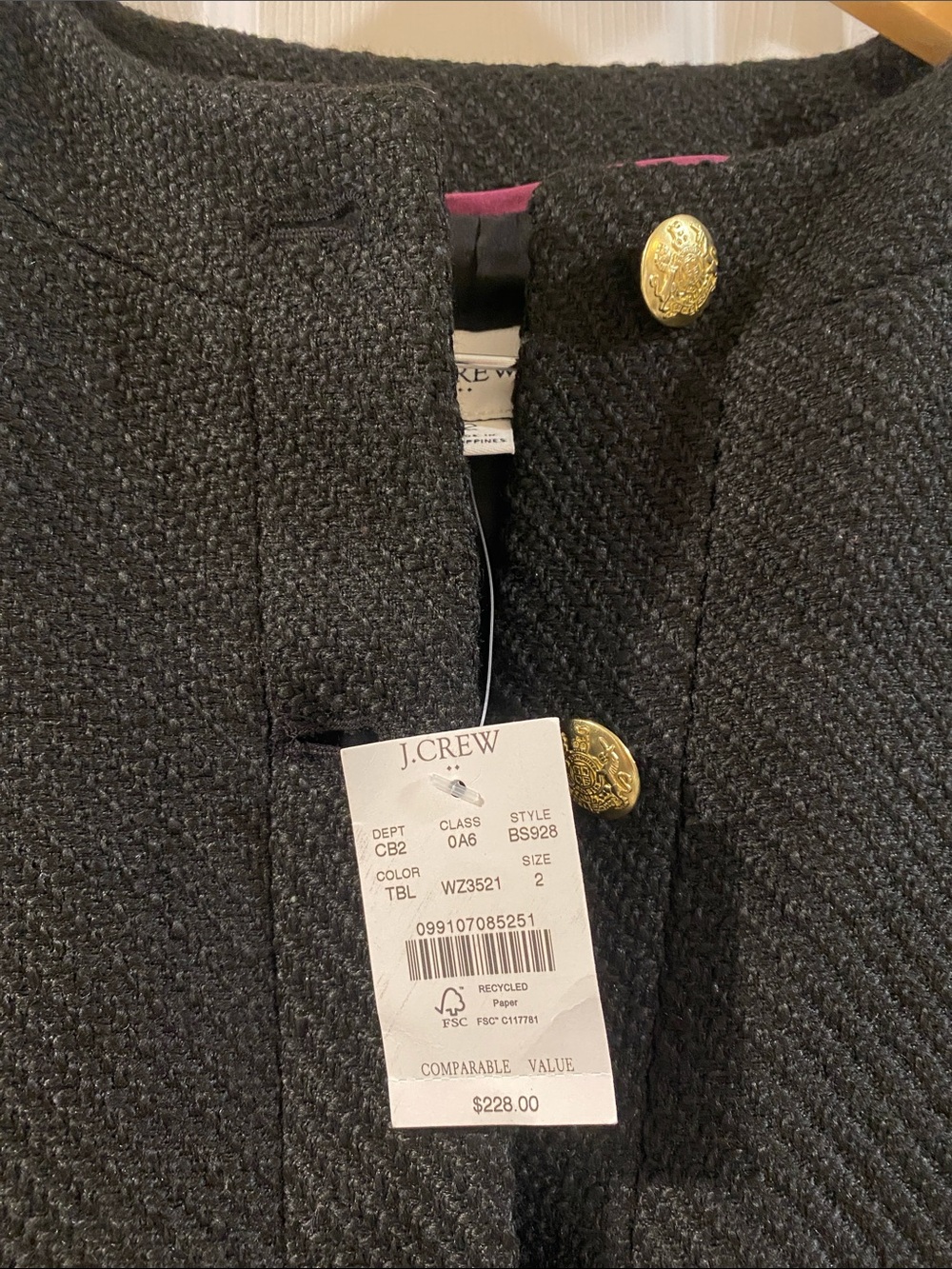 J. Crew Black Tweed Cropped Jacket with Gold Buttons - Size 2 - Picture 2 of 13